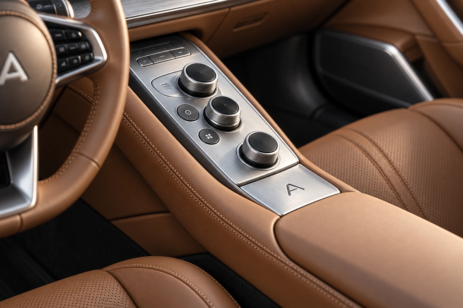 Brushed aluminum physical controls in the AEVRA R1
