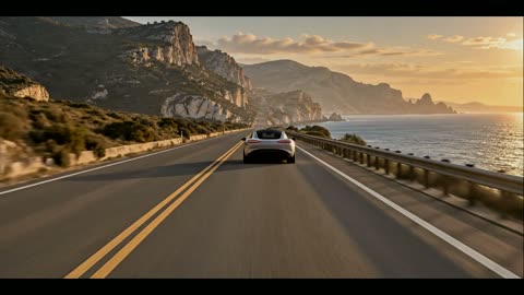 The car departs along the coast